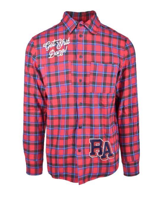  Resell Apparel 셔츠 빨간색/파란색 체크무늬 플란넬 면