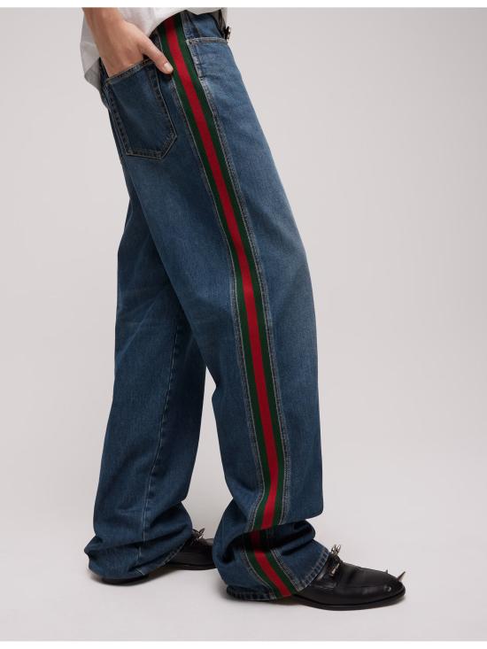 26FW 구찌 웹 인서트 코튼 데님 팬츠 웹 인서트 코튼 데님 팬츠 A002IAXDDHT4011 BLU - GUCCI
