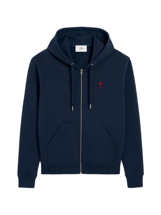 26FW 아미 스몰 하트 로고 루프백 오가닉 코튼 플리스 후드 집업 BFUSW435730430 NAVYBLUE