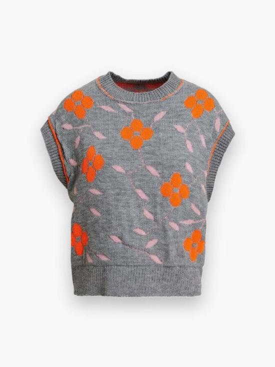  에센셜앤트워프 스웨터 Essentiel Antwerp Karre 자카드 풀오버 그레이/오렌지