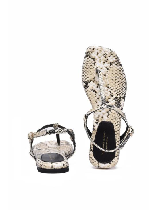  리비아나 콘티 샌들 베이지 블랙 뱀피 무늬 가죽 플립플롭 - LIVIANA CONTI