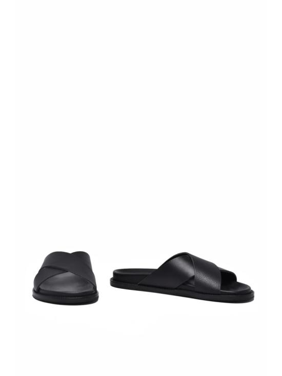  막스마라 샌들 블랙 크로스 스트랩 가죽 슬라이드 - MAX MARA