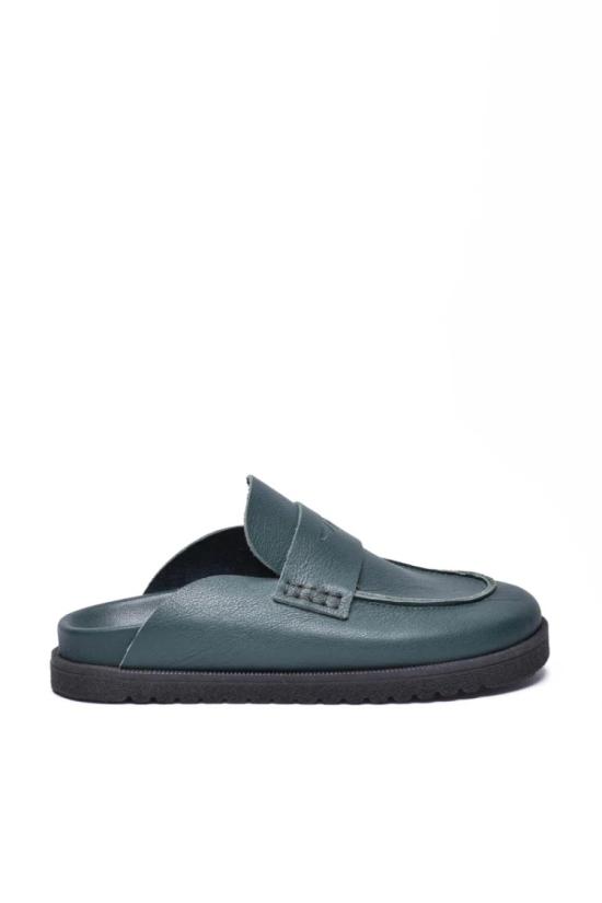  Officine X Post 뮬/슬리퍼 녹색 가죽 페니 로퍼 뮬