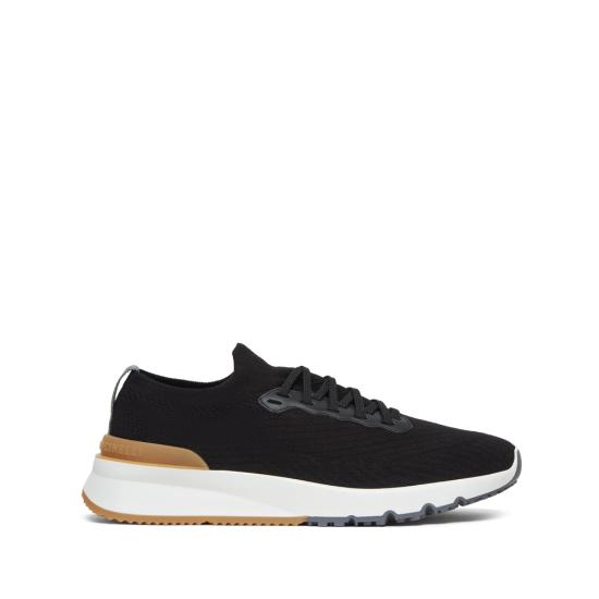 26FW 브루넬로 쿠치넬리 코튼 니트 세미 폴리쉬드 카프스킨 러너 MZUPMBO252 CIK10 BLACK