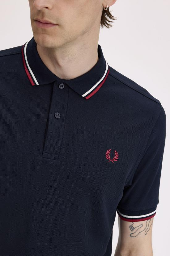 26FW 프레드페리 폴로 티셔츠 M3600 T55 NVY SWHT BNTRED - FRED PERRY