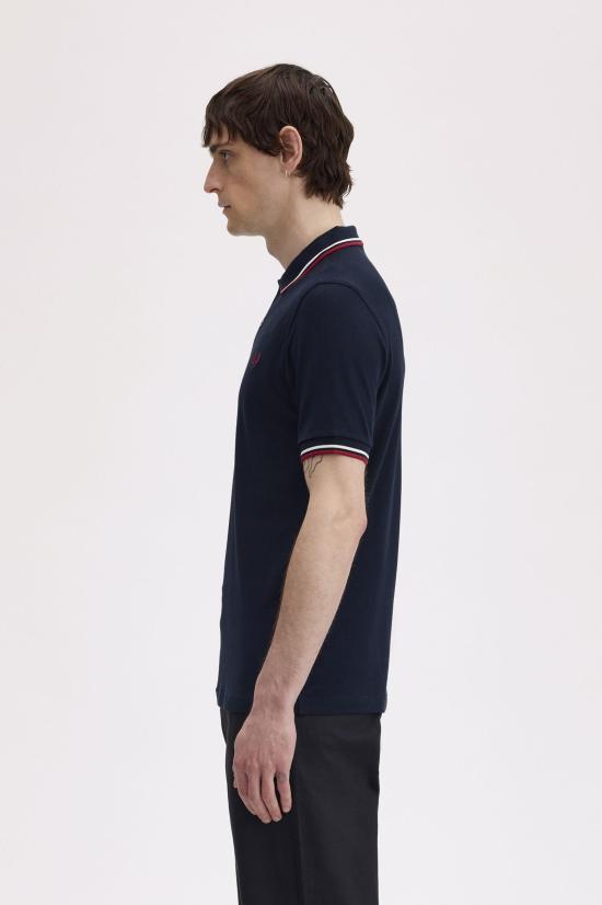 26FW 프레드페리 폴로 티셔츠 M3600 T55 NVY SWHT BNTRED - FRED PERRY