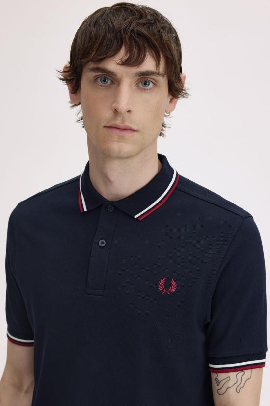 26FW 프레드페리 폴로 티셔츠 M3600 T55 NVY SWHT BNTRED - FRED PERRY