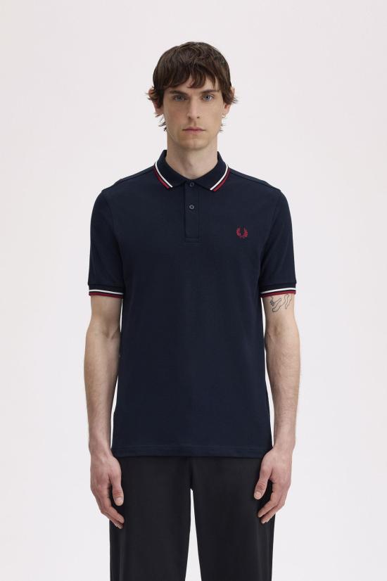 26FW 프레드페리 폴로 티셔츠 M3600 T55 NVY SWHT BNTRED - FRED PERRY