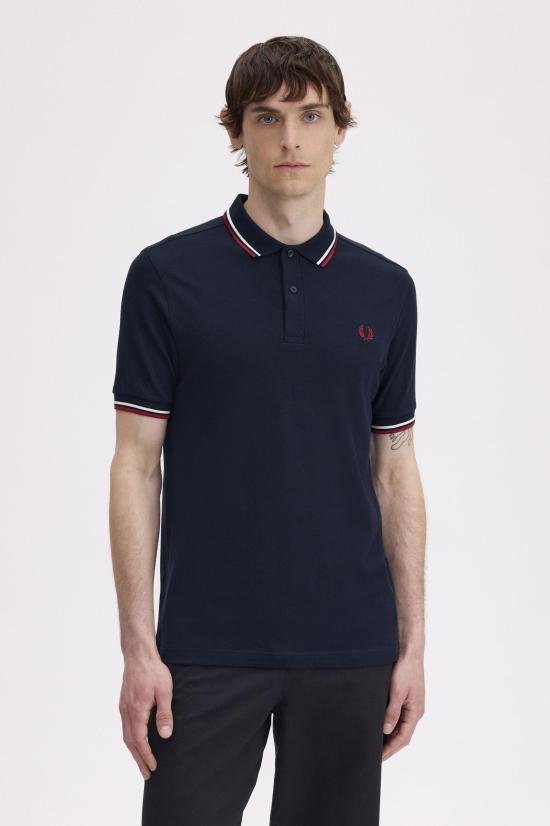 26FW 프레드페리 폴로 티셔츠 M3600 T55 NVY SWHT BNTRED - FRED PERRY