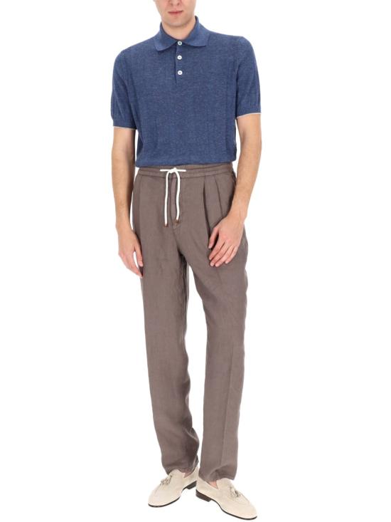  브루넬로 쿠치넬리 와이드 립 코튼 리넨니트 폴로셔츠 M2L707815 CYZ37 BLUE - BRUNELLO CUCINELLI