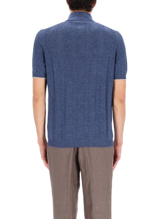  브루넬로 쿠치넬리 와이드 립 코튼 리넨니트 폴로셔츠 M2L707815 CYZ37 BLUE - BRUNELLO CUCINELLI
