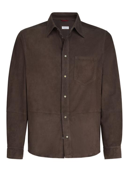  브루넬로 쿠치넬리 스웨이드 오버셔츠 MPCFN2039 C8552 BROWN