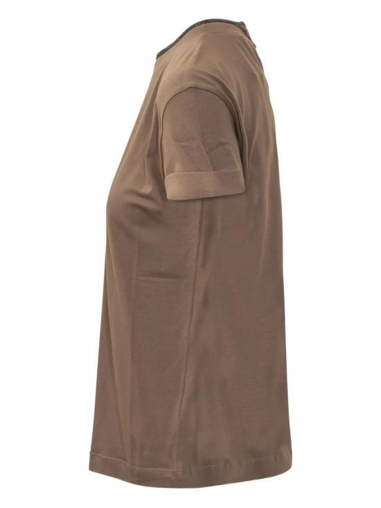  브루넬로 쿠치넬리 콘트라스트 트림 코튼 티셔츠 M0T18BD200 C8705 BROWN - BRUNELLO CUCINELLI