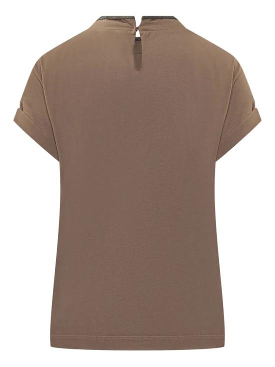  브루넬로 쿠치넬리 콘트라스트 트림 코튼 티셔츠 M0T18BD200 C8705 BROWN - BRUNELLO CUCINELLI