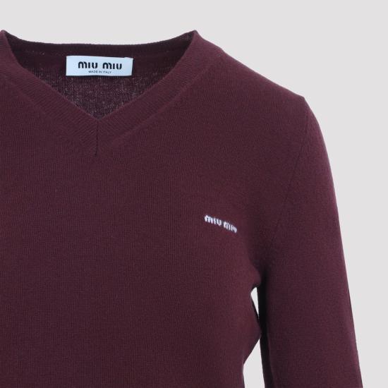 26FW 미우미우 인타르시아 로고 브이넥 울 가디건 MML08KSOOO6600 F0399 RED - MIU MIU