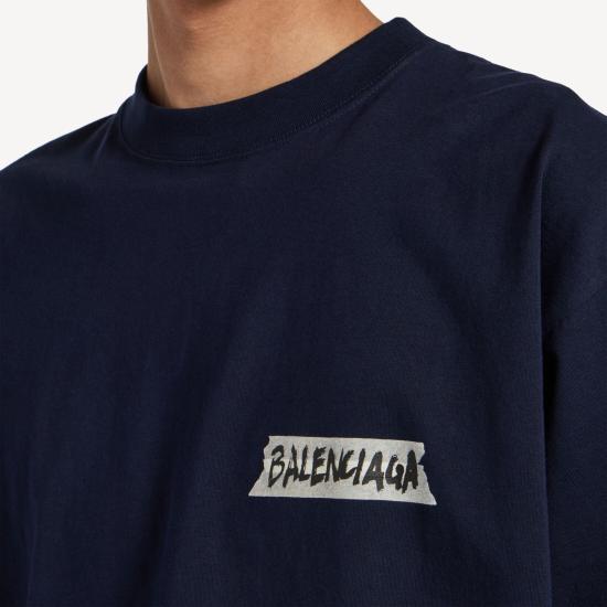 26FW 발렌시아가 마스킹 테이프 티셔츠 미디움 핏 764235TTVL6 8065 BLUE - BALENCIAGA