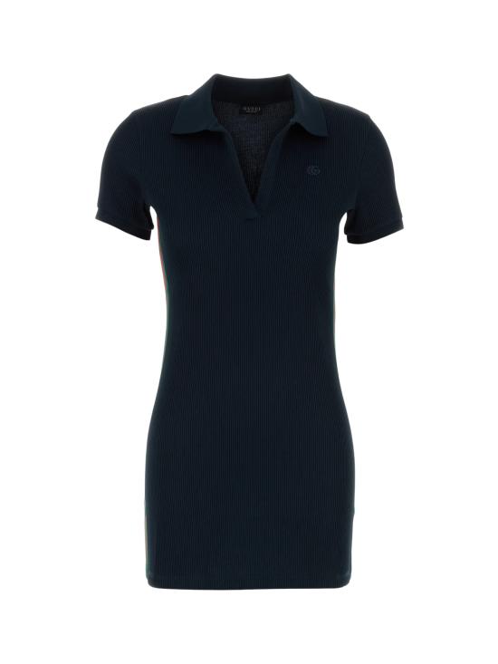 26FW 구찌 웹 디테일 립 코튼 저지 드레스 872682 XJHYN4294 NAVY