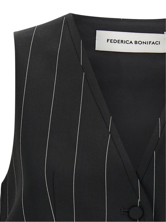 26FW 페데리카 보니파치 베스트 핀스트라이프 크롭  질레 블랙 - FEDERICA BONIFACI