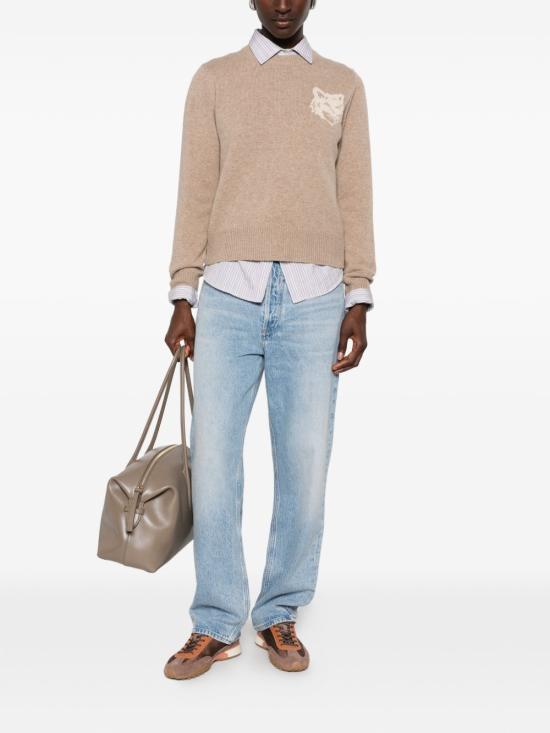  메종키츠네 폭스 헤드 인타르시아 메리노 스웨터 NW00808KM03290626 AI26 BEIGE - MAISON KITSUNE