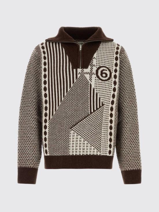 26FW MM6 메종마르지엘라 집업 니트 SH2GL0015M13354 001J Brown - MM6 MAISON MARGIELA