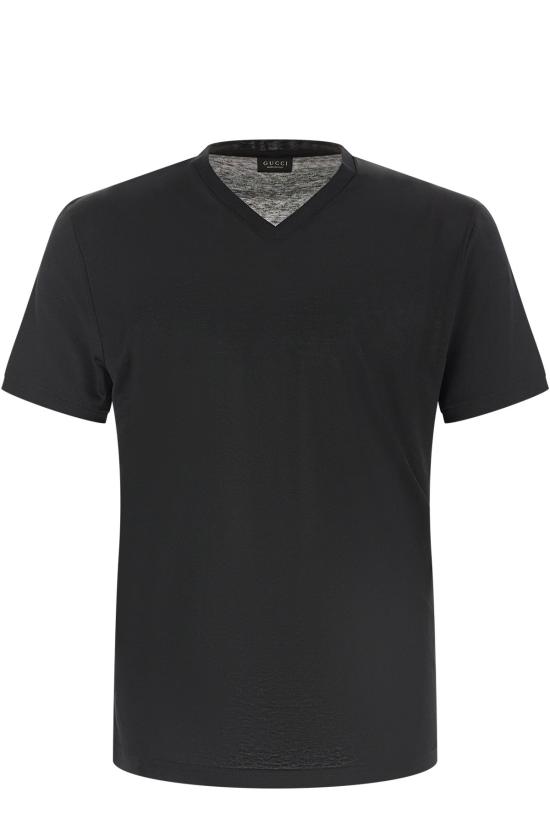 26FW 구찌 실크 저지 브이넥 티셔츠 866186XJHVZ 1000 Nero