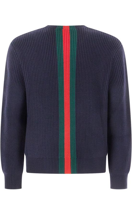 26FW 구찌 웹 리브 울 스웨터 A0078NXKFTC 4728 Blue - GUCCI
