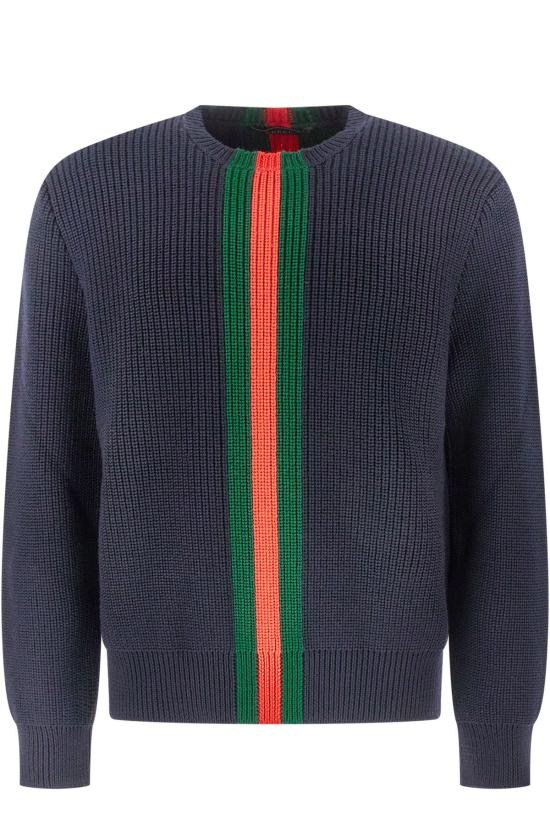26FW 구찌 웹 리브 울 스웨터 A0078NXKFTC 4728 Blue
