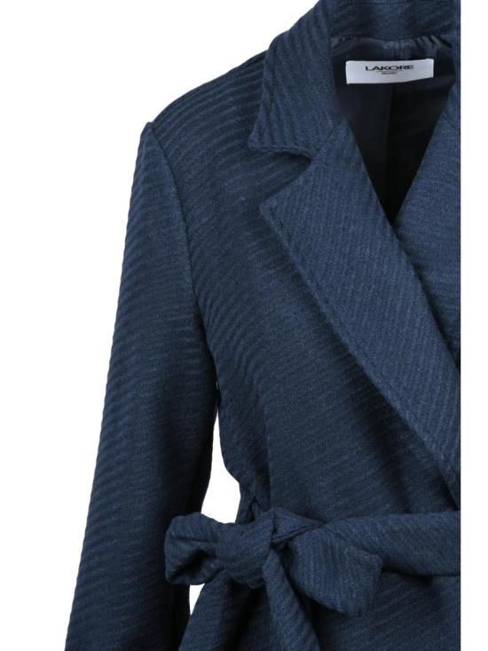 25FW Lakore 코트 미드나잇 블루 벨티드 울 블렌드 롱 - OTHER BRANDS