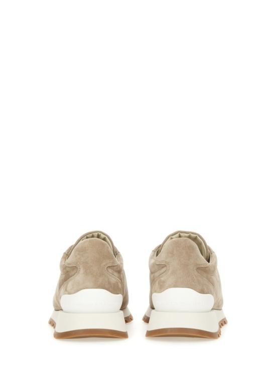  브루넬로 쿠치넬리 샤이니 탭 디테일 스웨이드 러닝 스니커즈 MZSFG2110 C5859 Pink - BRUNELLO CUCINELLI