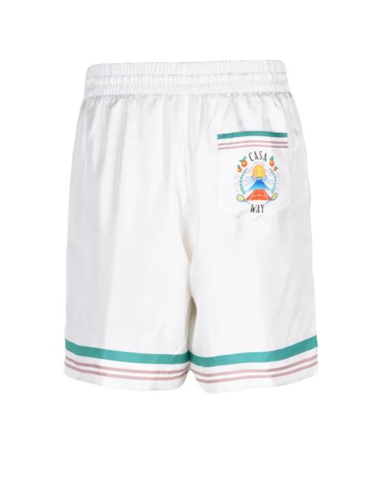 25FW 카사블랑카 숏팬츠 청록색과 핑크색 포인트가 있는 실크 반바지 - CASABLANCA