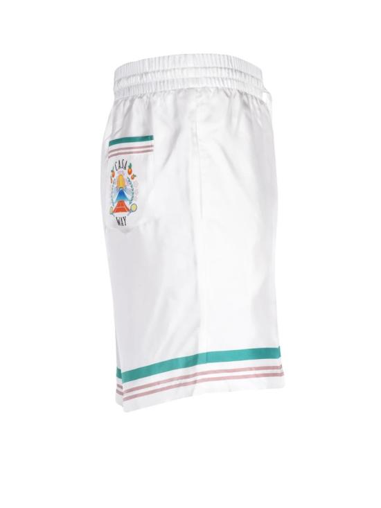 25FW 카사블랑카 숏팬츠 청록색과 핑크색 포인트가 있는 실크 반바지 - CASABLANCA