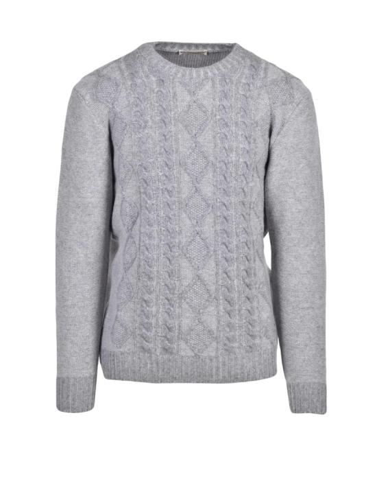 25FW Cashmere Company P. 니트웨어 라이트 그레이 컬러의 텍스처 케이블 니트 크루넥 스웨터