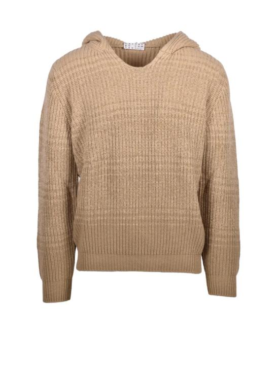 25FW Cashmere Company P. 탑 자연스러운 색상의 골지 질감 후드 스웨터