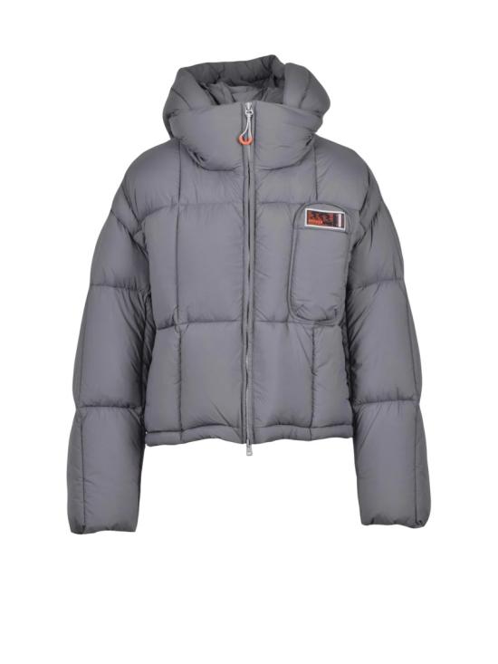 25FW 데커 자켓 회색 후드 퀼팅 폴리아미드 다운 재킷