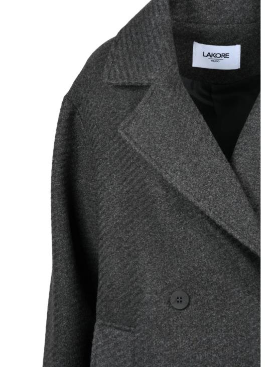 25FW Lakore 코트 다크 그레이 더블 브레스트 울 혼방 롱 - OTHER BRANDS