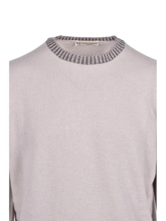 25FW Cashmere Company P. 니트웨어 클래식 크루넥 풀오버, 대비되는 골지 디테일 - CASHMERE COMPANY