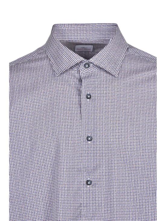 25FW Brio 셔츠 갈색/파란색 체크무늬 신축성 면 - OTHER BRANDS