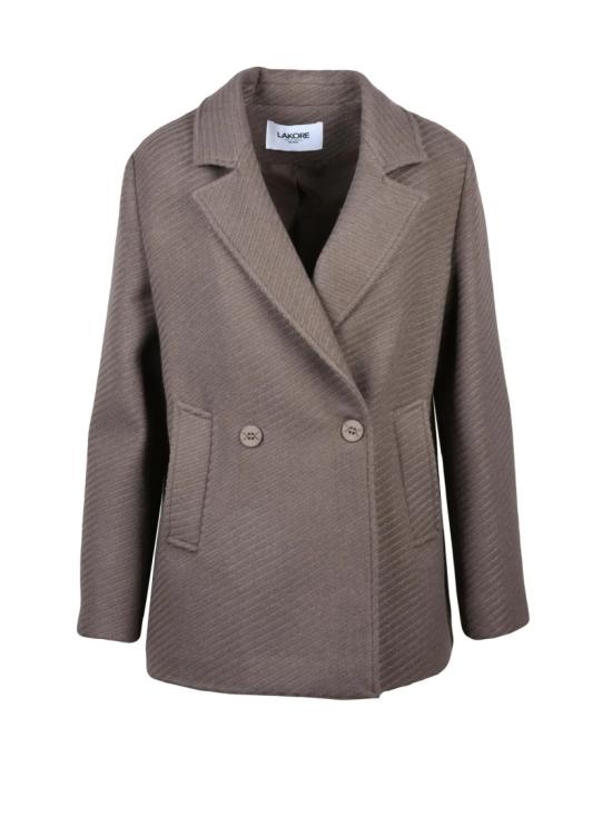 25FW Lakore 코트 터쿼이즈 색상 더블 브레스트 울 블렌드 숏