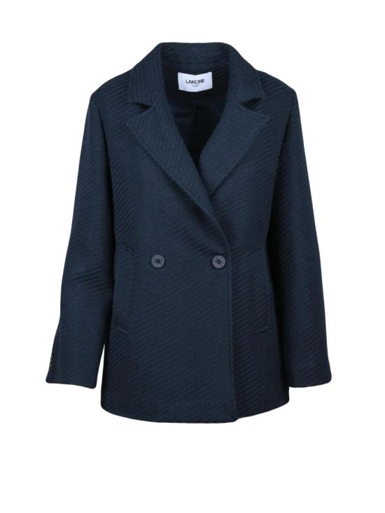 25FW Lakore 코트 네이비 블루 더블 브레스트 울 블렌드 숏