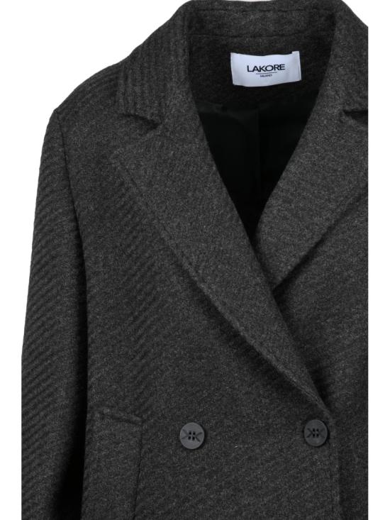 25FW Lakore 코트 다크 그레이 더블 브레스트 울 혼방 숏 - OTHER BRANDS