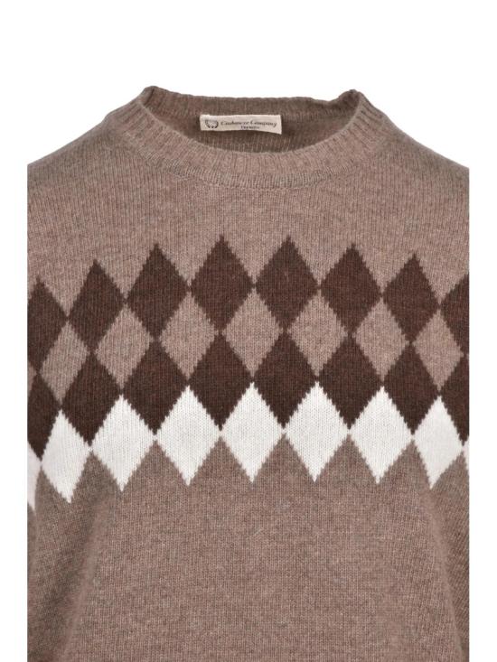 25FW Cashmere Company P. 니트웨어 아가일 패턴 캐시미어 혼방 크루넥 스웨터 - CASHMERE COMPANY