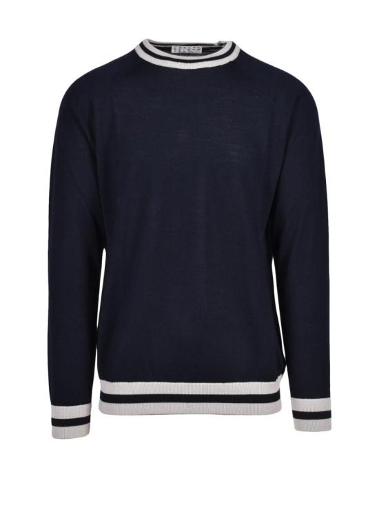 25FW Cashmere Company P. 니트웨어 다크 블루 색상의 래글런 소매 크루넥 스웨터