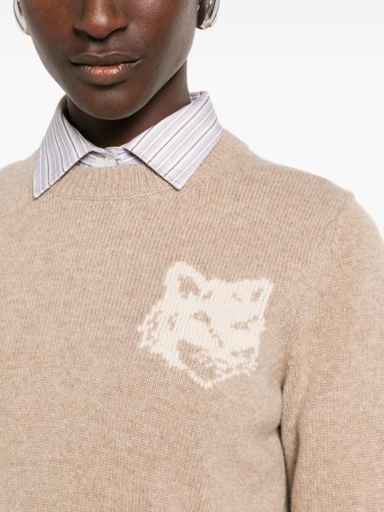  메종키츠네 폭스 헤드 인타르시아 메리노 스웨터 NW00808KM03290626 AI26 BEIGE - MAISON KITSUNE