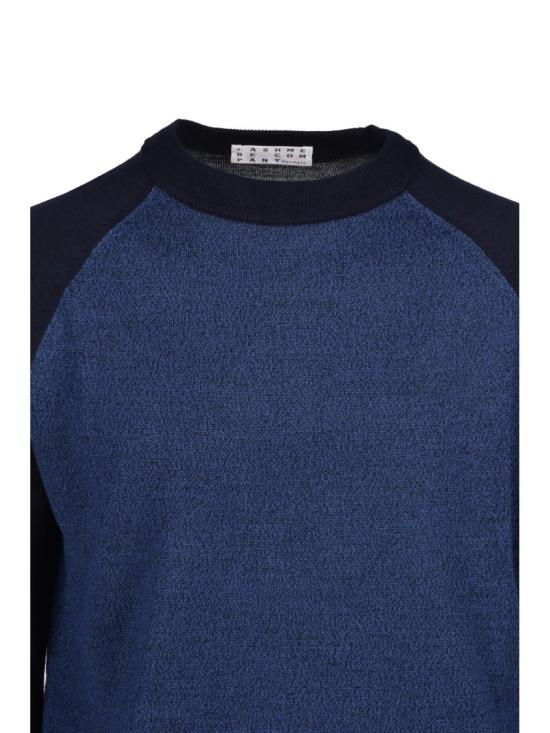 25FW Cashmere Company P. 니트웨어 투톤 블루 캐시미어 및 메리노 울 크루넥 스웨터 - CASHMERE COMPANY