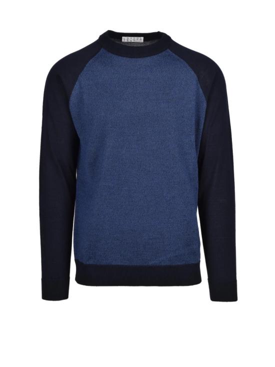 25FW Cashmere Company P. 니트웨어 투톤 블루 캐시미어 및 메리노 울 크루넥 스웨터