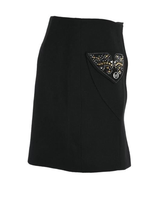 25FW 베르사체 스커트 블랙 스터드 장식 버진 울 미니 - VERSACE