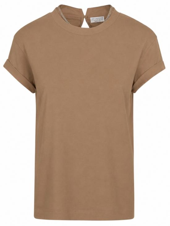  브루넬로 쿠치넬리 콘트라스트 트림 코튼 티셔츠 M0T18BD200 C8705 Neutrals