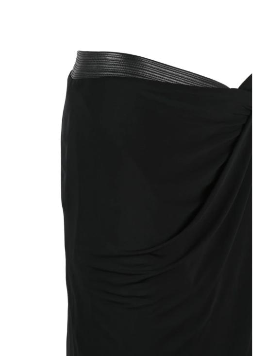 25FW 베르사체 스커트 블랙 비스코스 혼방 사이드 슬릿 미디 - VERSACE