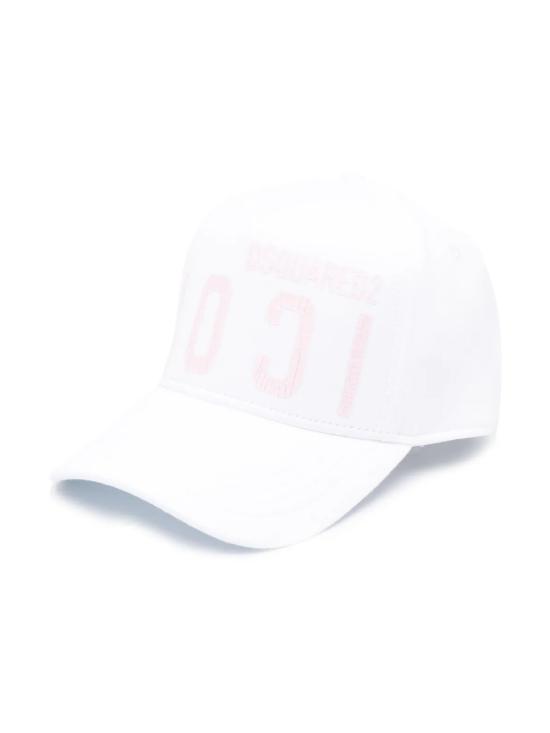  디스퀘어드2 모자 Dsquared2 아이콘 크랙 로고 베이스볼 캡 화이트 - DSQUARED2