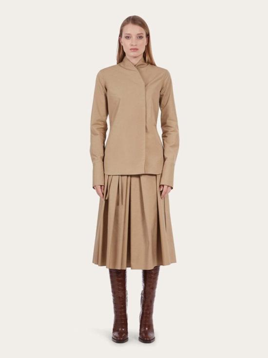  살바토레 페라가모 탑 페라가모 코튼 슬림핏 셔츠 베이지 - SALVATORE FERRAGAMO